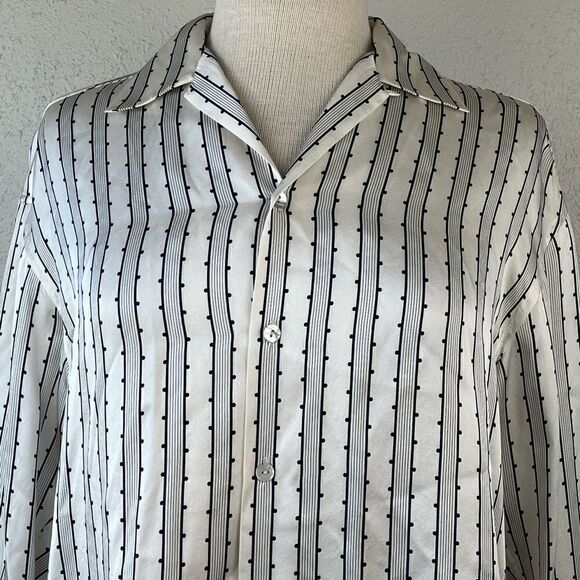 Vintage Unbranded Womens Silk White and Black Button Down Blouse Size 8 - Picture 2 of 5